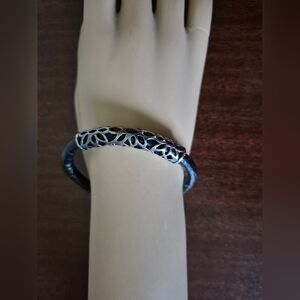 Silver and Black Bangle Bracelet